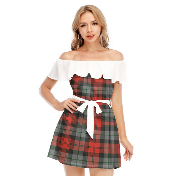 MacLachlan Weathered Tartan Plaid Off-shoulder Dress With Ruffle