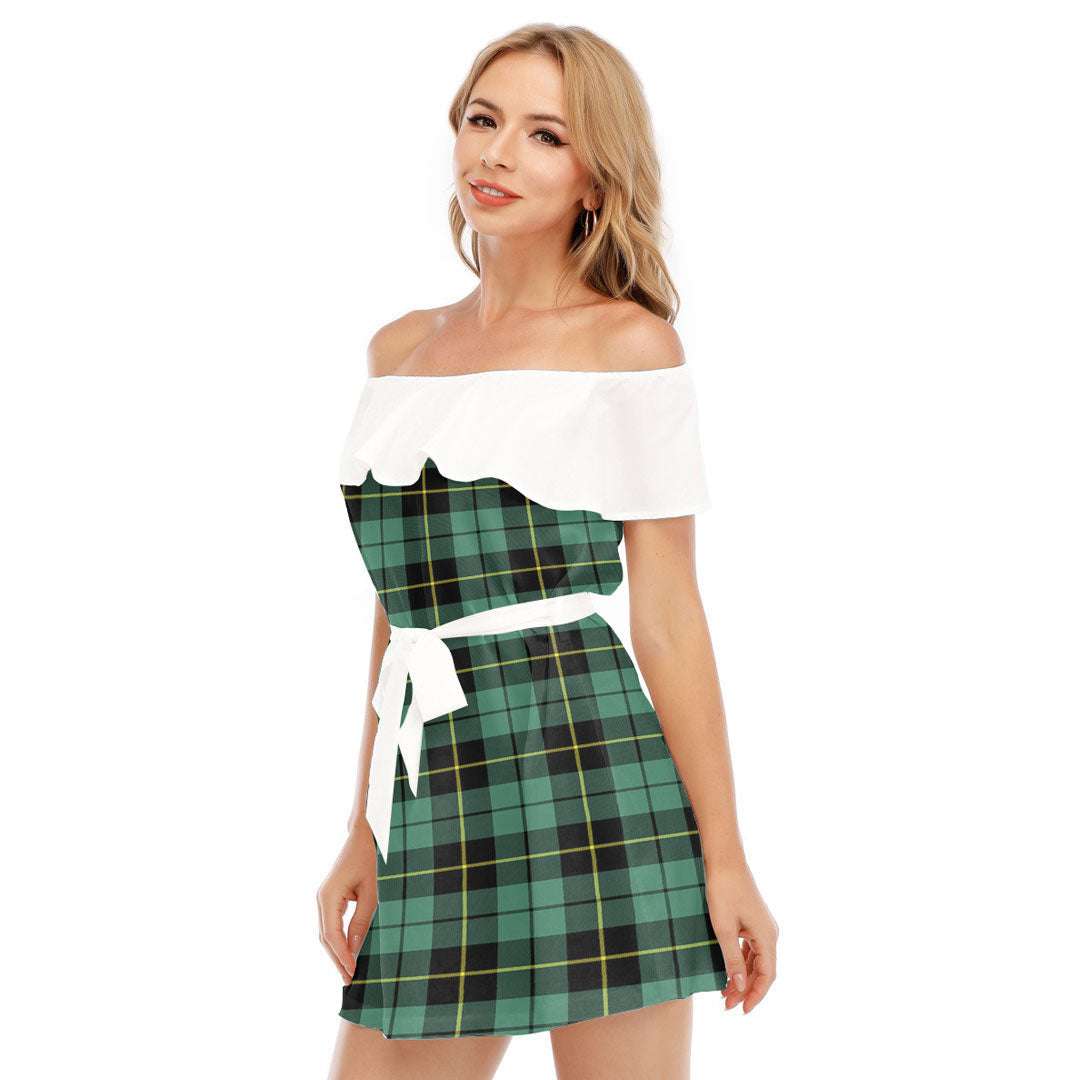 Wallace Hunting Ancient Tartan Plaid Off-shoulder Dress With Ruffle