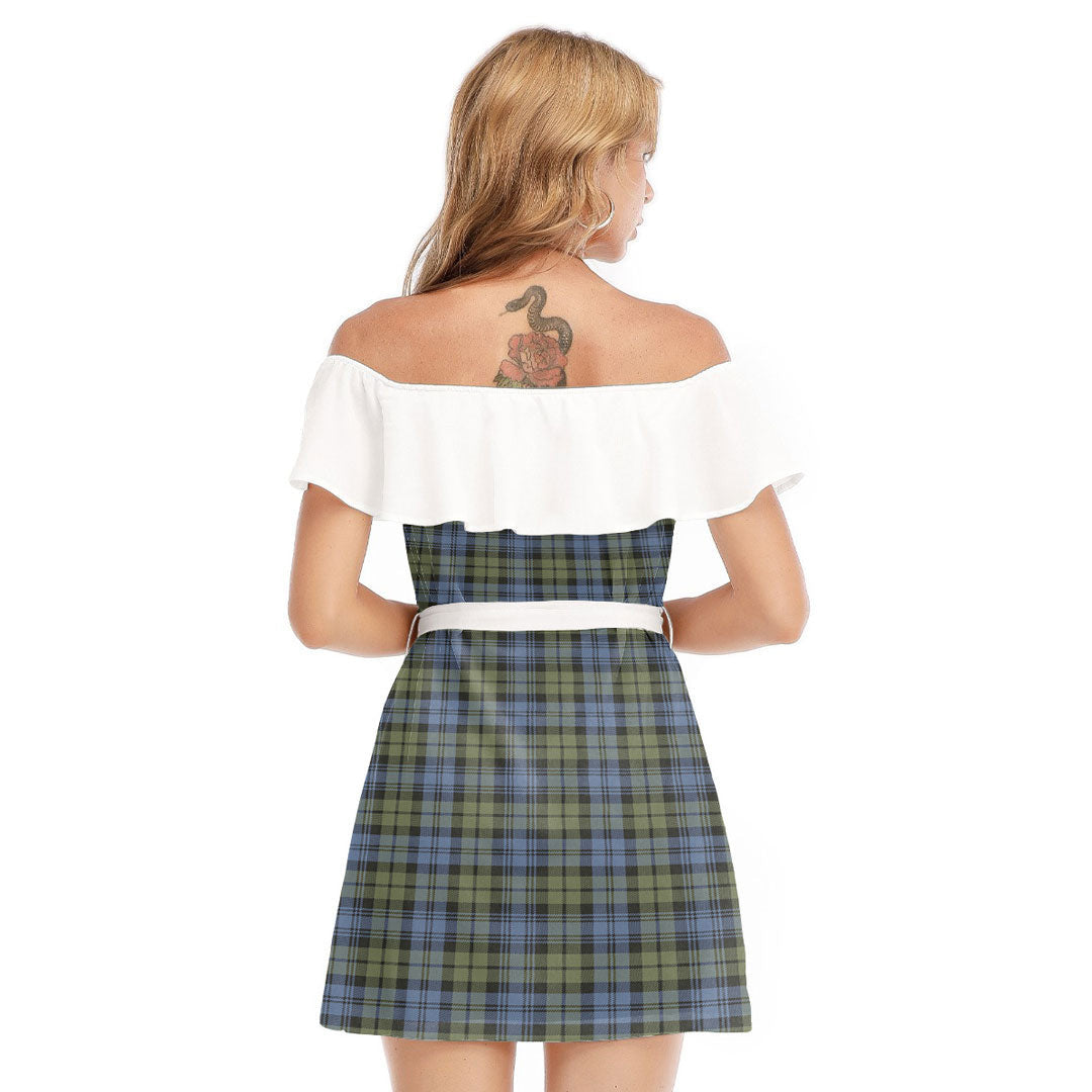Campbell Faded Tartan Plaid Off-shoulder Dress With Ruffle