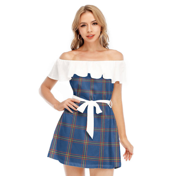MacLaine of Loch Buie Hunting Ancient Tartan Plaid Off-shoulder Dress With Ruffle