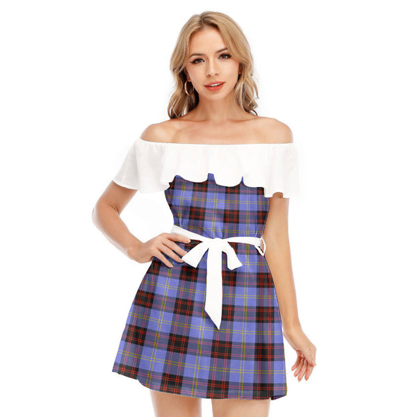 Rutherford Tartan Plaid Off-shoulder Dress With Ruffle
