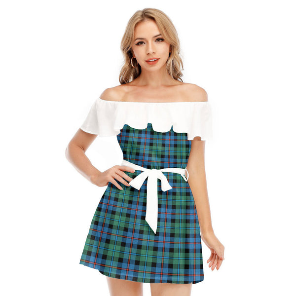 Campbell of Cawdor Ancient Tartan Plaid Off-shoulder Dress With Ruffle