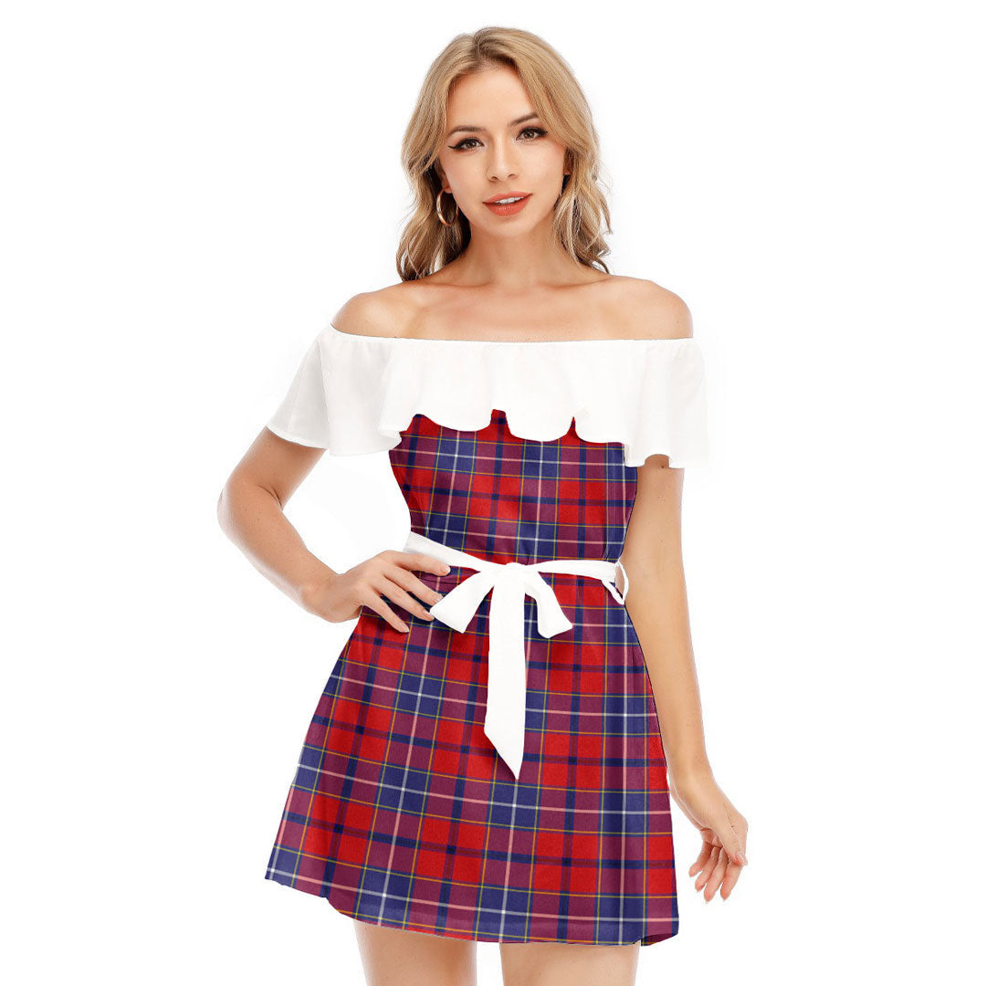 Wishart Dress Tartan Plaid Off-shoulder Dress With Ruffle