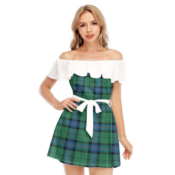 Armstrong Ancient Tartan Plaid Off-shoulder Dress With Ruffle