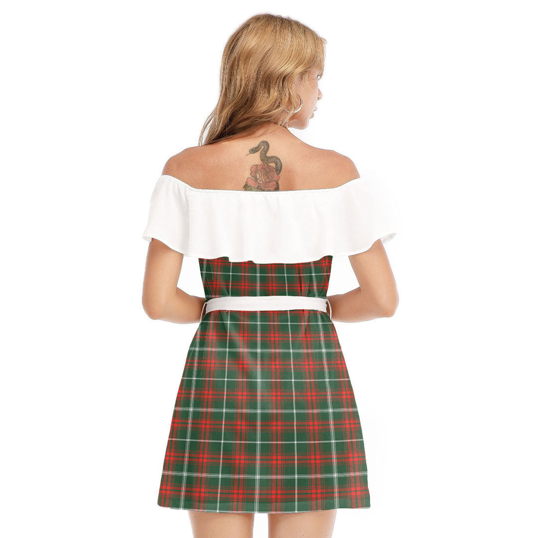 Princess Margaret Tartan Plaid Off-shoulder Dress With Ruffle