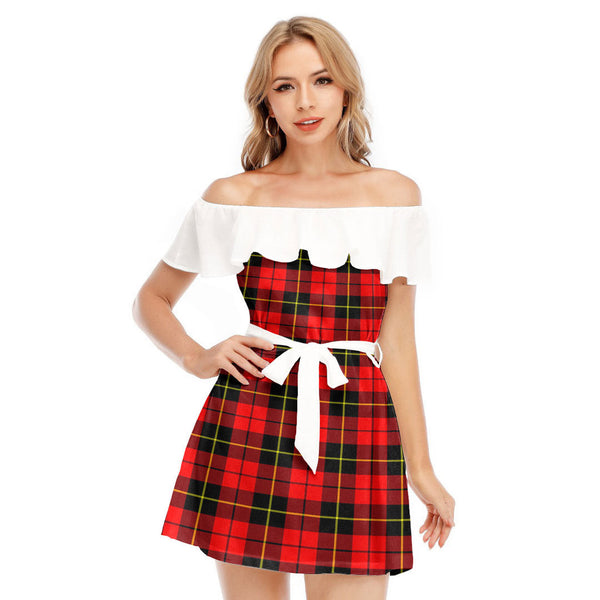 Wallace Hunting Red Tartan Plaid Off-shoulder Dress With Ruffle