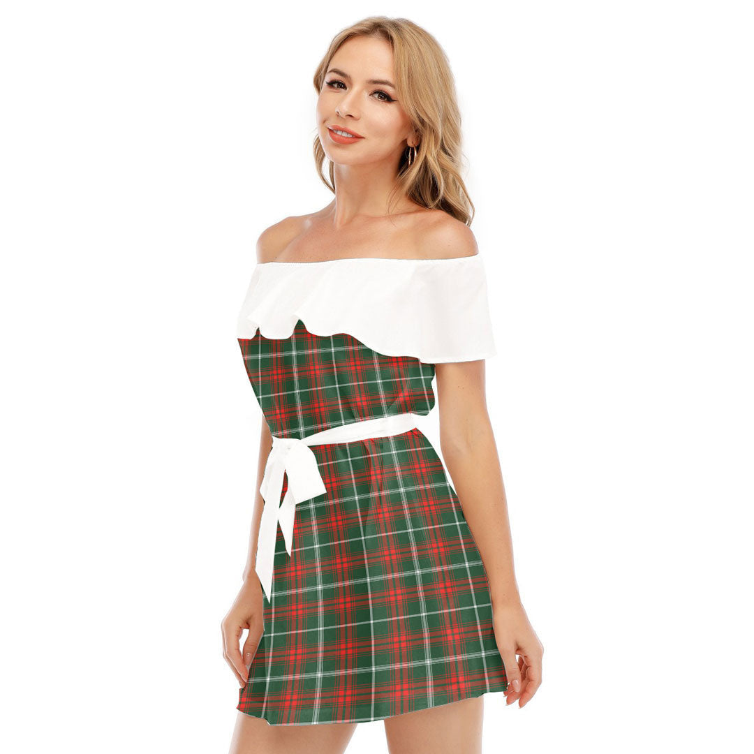 Princess Margaret Tartan Plaid Off-shoulder Dress With Ruffle