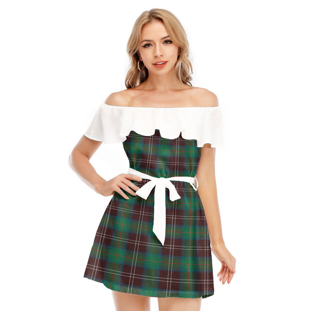 Chisholm Hunting Ancient Tartan Plaid Off-shoulder Dress With Ruffle