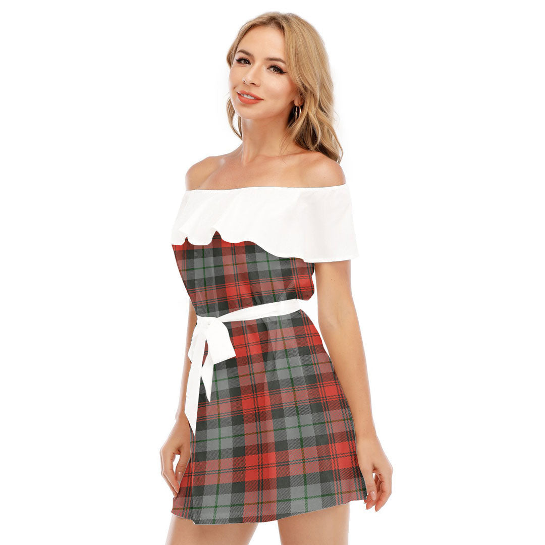 MacLachlan Weathered Tartan Plaid Off-shoulder Dress With Ruffle