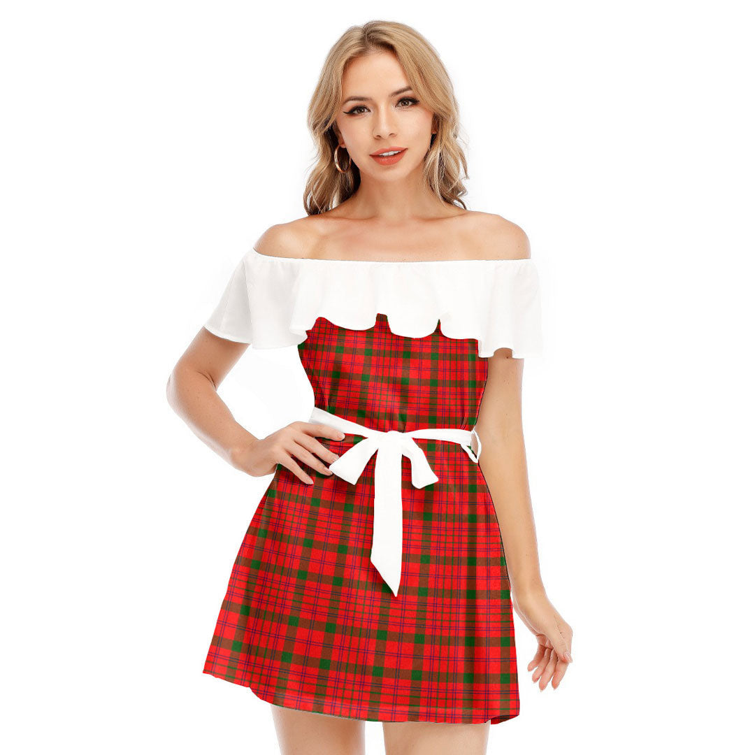 MacDonnell of Keppoch Modern Tartan Plaid Off-shoulder Dress With Ruffle