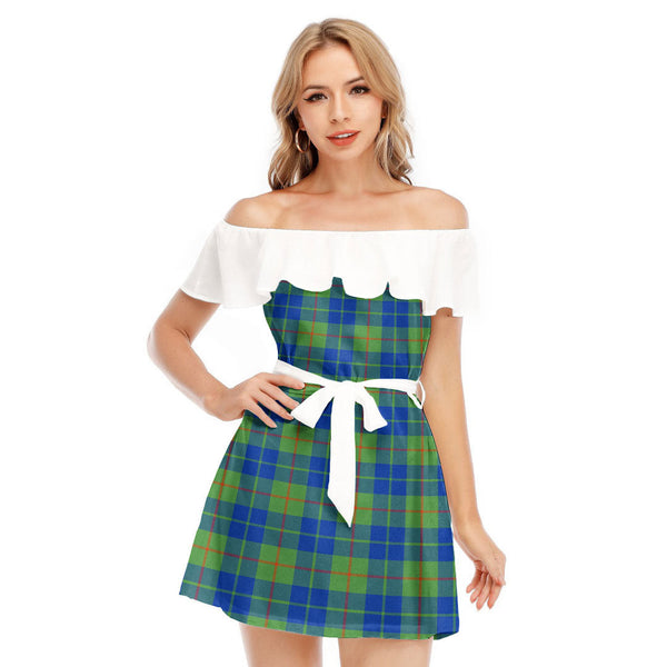 Barclay Hunting Ancient Tartan Plaid Off-shoulder Dress With Ruffle