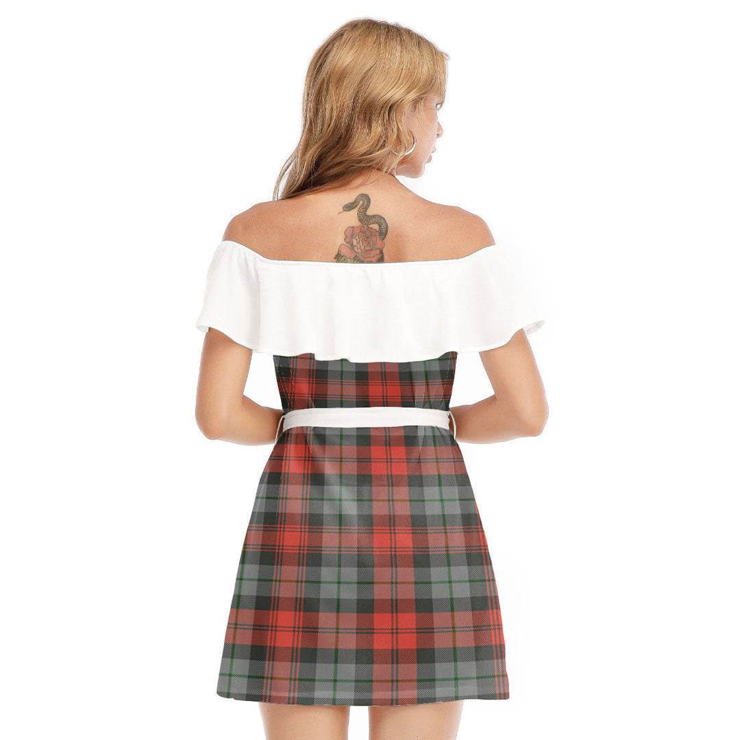 MacLachlan Weathered Tartan Plaid Off-shoulder Dress With Ruffle