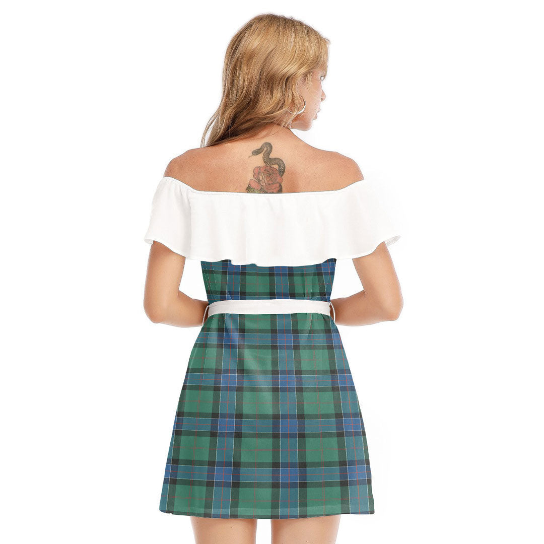 Sinclair Hunting Ancient Tartan Plaid Off-shoulder Dress With Ruffle