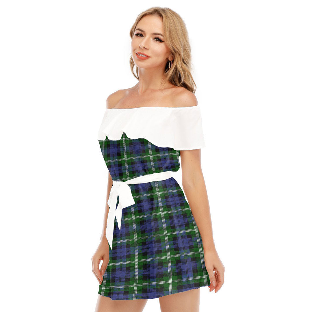 Baillie Modern Tartan Plaid Off-shoulder Dress With Ruffle