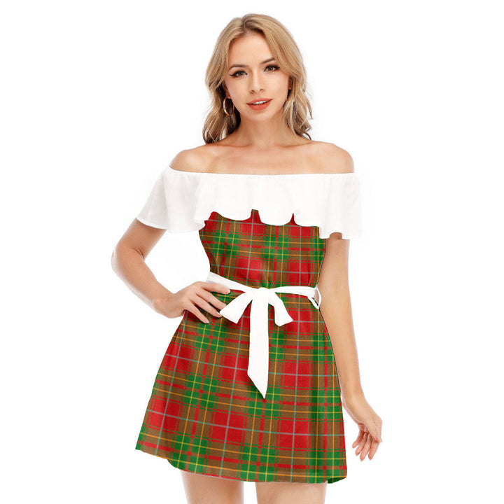 Burnett Ancient Tartan Plaid Off-shoulder Dress With Ruffle