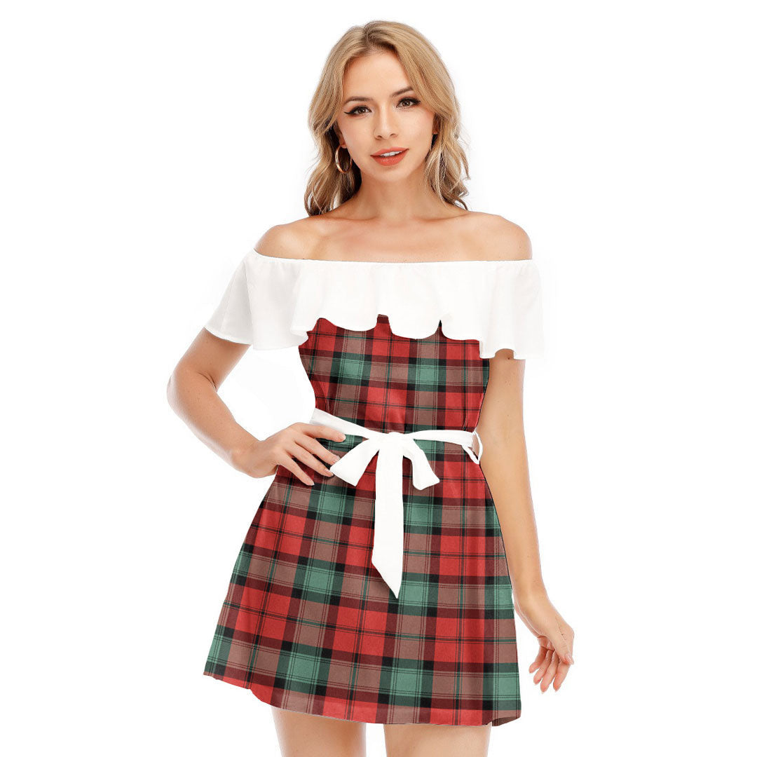 Kerr Ancient Tartan Plaid Off-shoulder Dress With Ruffle