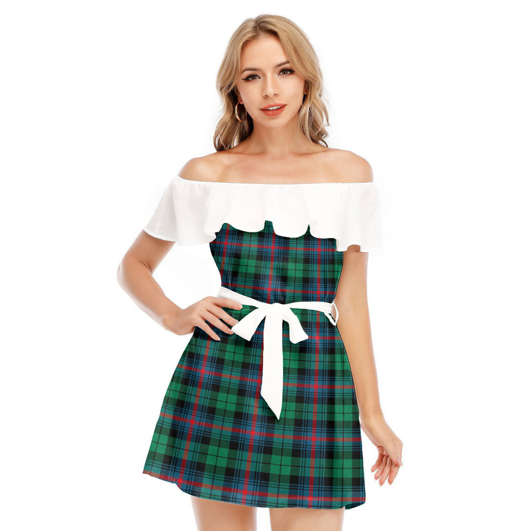 Urquhart Broad Red Ancient Tartan Plaid Off-shoulder Dress With Ruffle