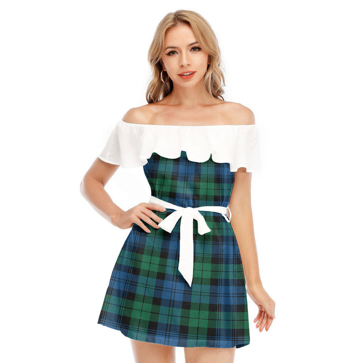 Blackwatch Ancient Tartan Plaid Off-shoulder Dress With Ruffle