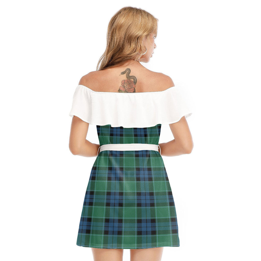 Graham of Menteith Ancient Tartan Plaid Off-shoulder Dress With Ruffle