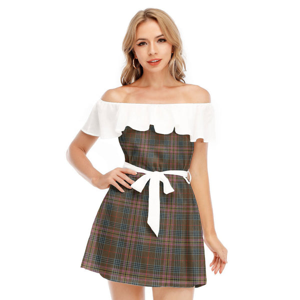 Kennedy Weathered Tartan Plaid Off-shoulder Dress With Ruffle
