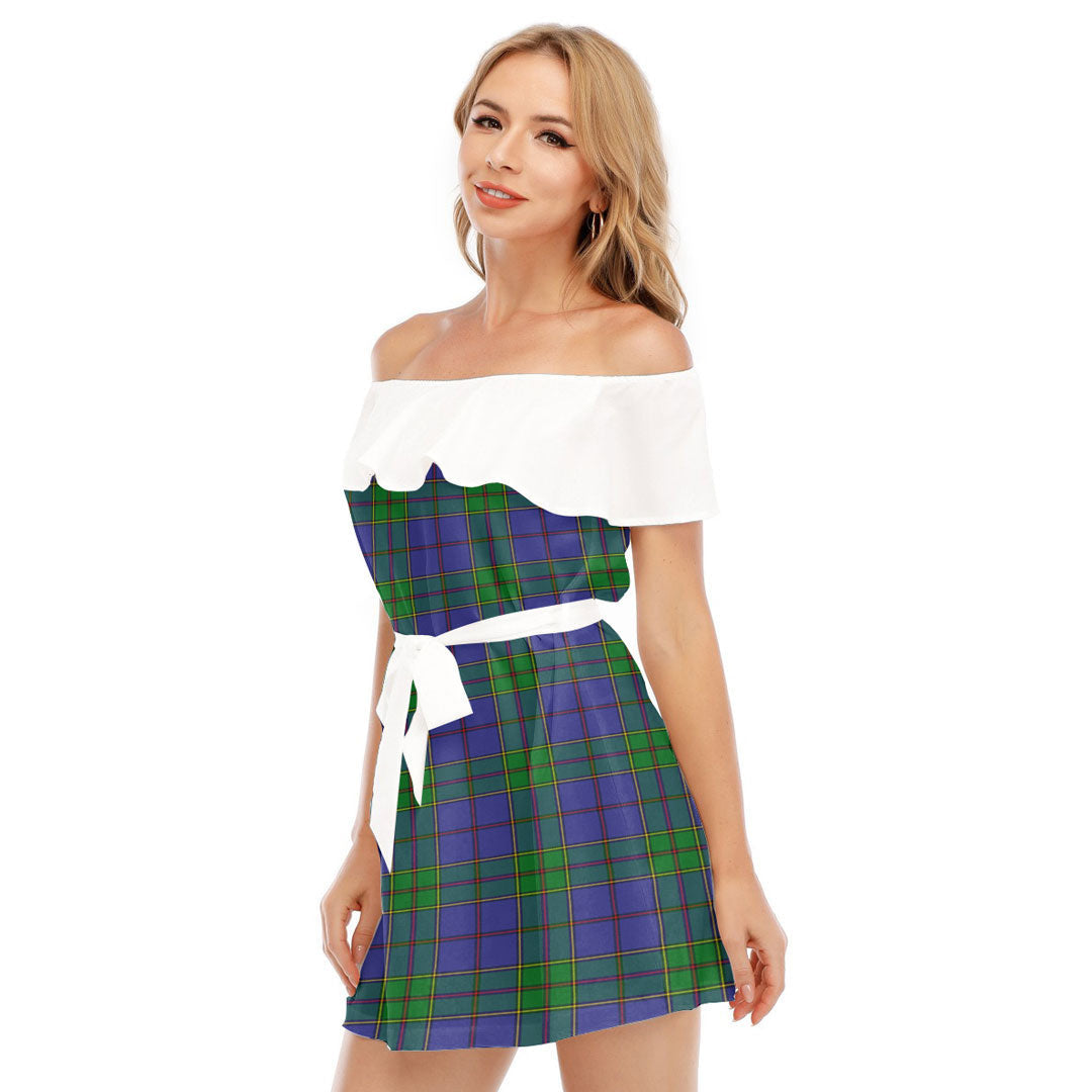 Strachan Tartan Plaid Off-shoulder Dress With Ruffle