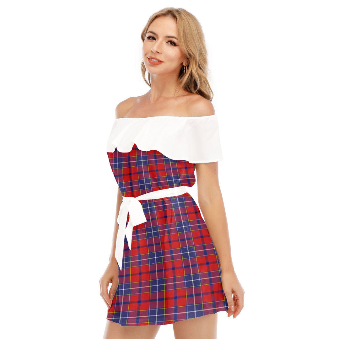 Wishart Dress Tartan Plaid Off-shoulder Dress With Ruffle