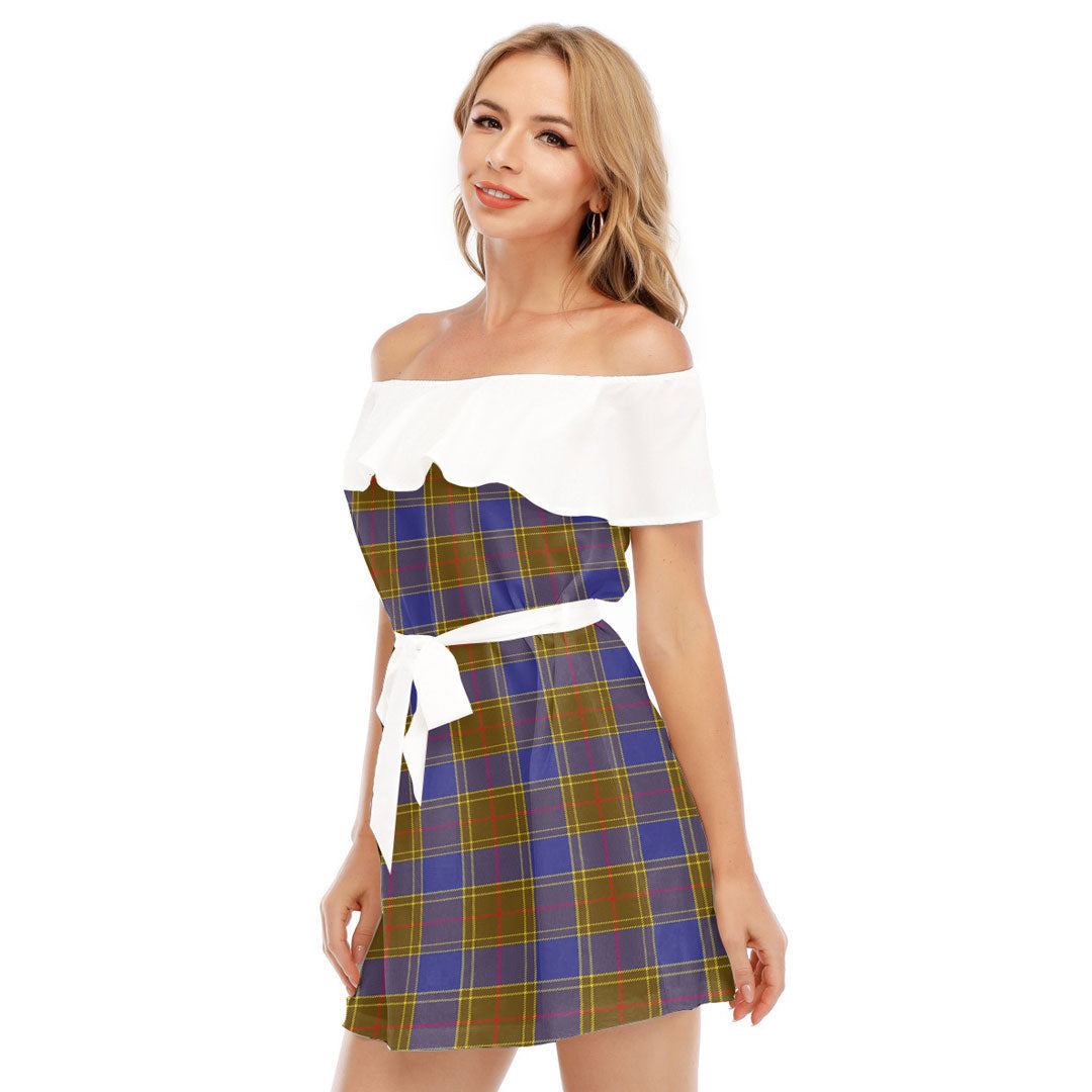 Balfour Modern Tartan Plaid Off-shoulder Dress With Ruffle