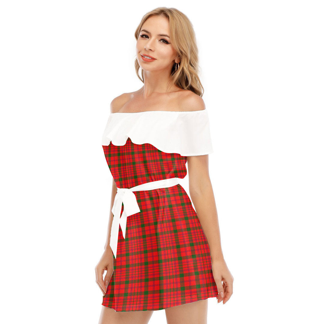 MacDonnell of Keppoch Modern Tartan Plaid Off-shoulder Dress With Ruffle