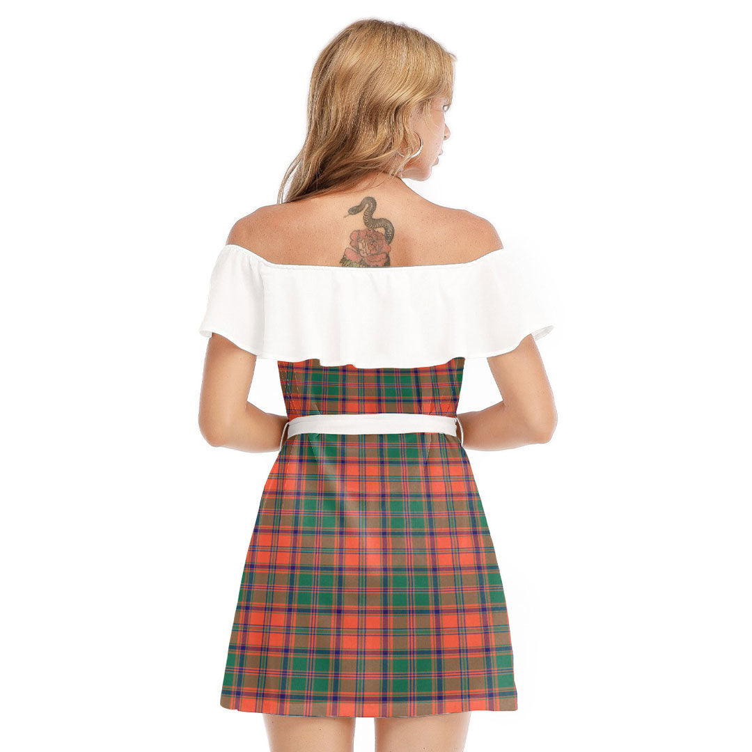 Stewart of Appin Ancient Tartan Plaid Off-shoulder Dress With Ruffle