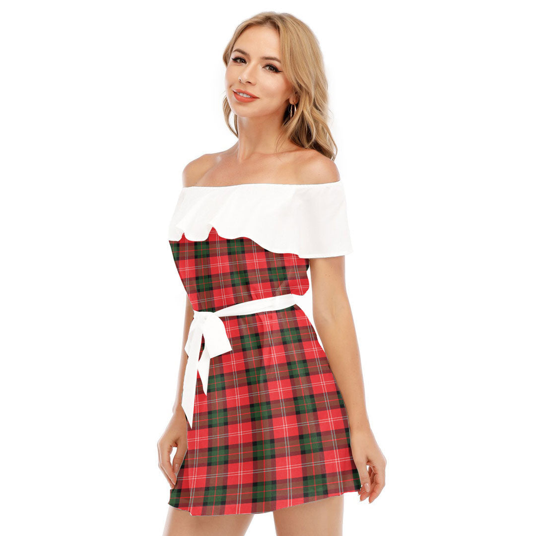 Nesbitt Modern Tartan Plaid Off-shoulder Dress With Ruffle