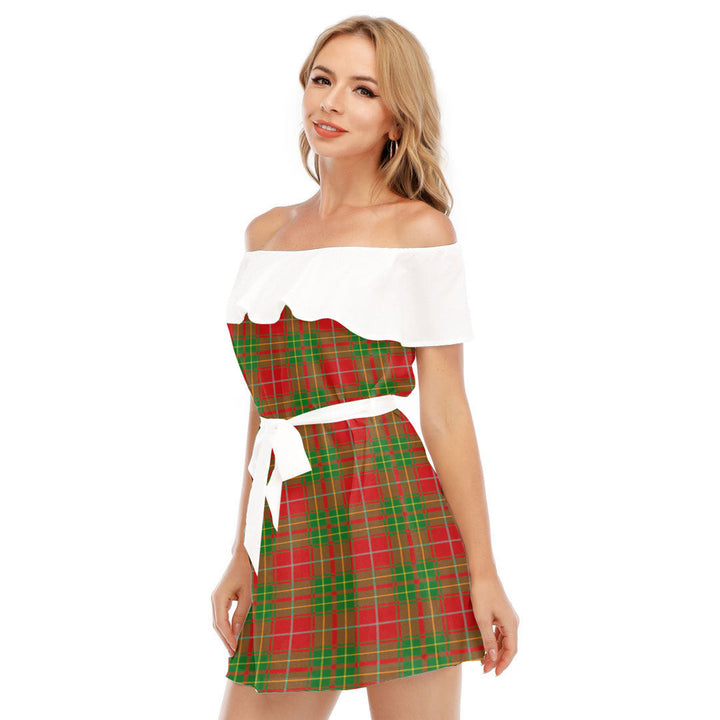 Burnett Ancient Tartan Plaid Off-shoulder Dress With Ruffle
