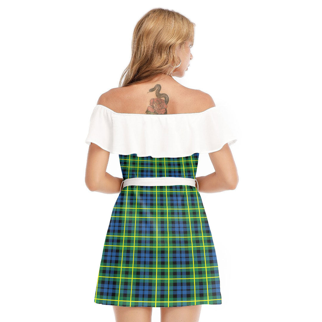Campbell of Breadalbane Ancient Tartan Plaid Off-shoulder Dress With Ruffle