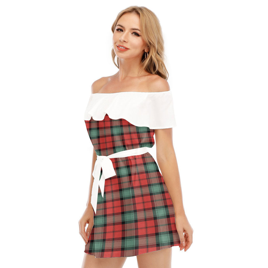 Kerr Ancient Tartan Plaid Off-shoulder Dress With Ruffle