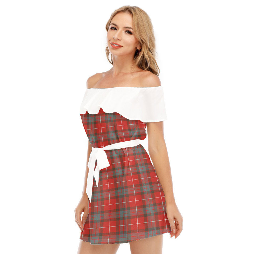 Fraser Weathered Tartan Plaid Off-shoulder Dress With Ruffle