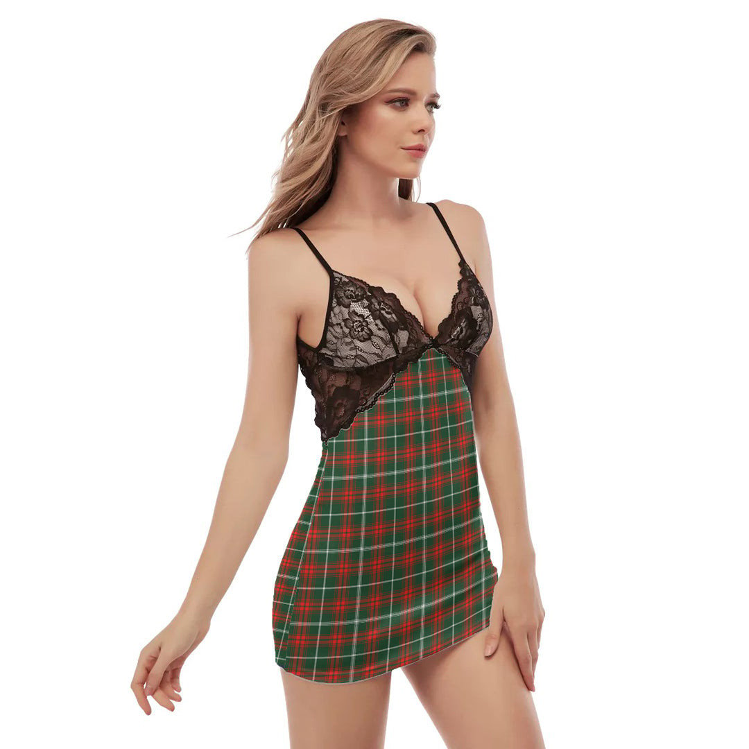 Princess Margaret Tartan Plaid Back Straps Cami Dress With Lace