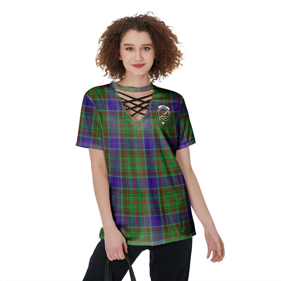 Adam Tartan Crest V-Neck String Short Sleeve Shirt