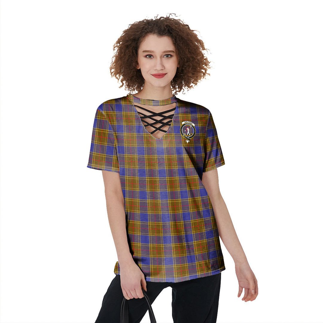 Balfour Modern Tartan Crest V-Neck String Short Sleeve Shirt