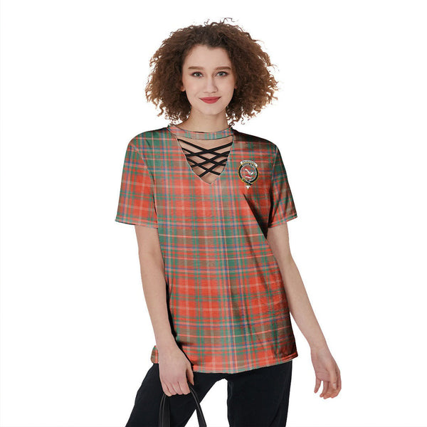 MacDougall Ancient Tartan Crest V-Neck String Short Sleeve Shirt