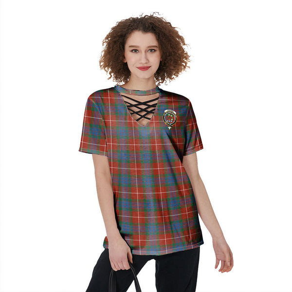 Fraser Ancient Tartan Crest V-Neck String Short Sleeve Shirt