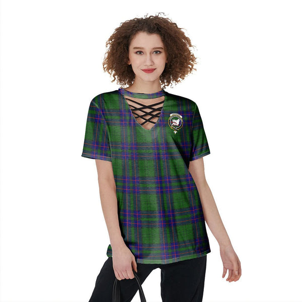 Lockhart Modern Tartan Crest V-Neck String Short Sleeve Shirt