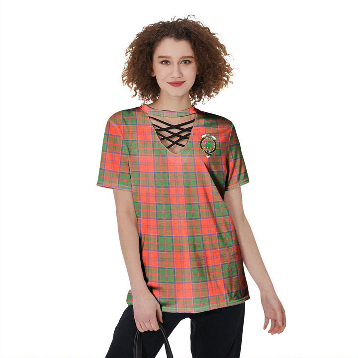 Grant Ancient Tartan Crest V-Neck String Short Sleeve Shirt