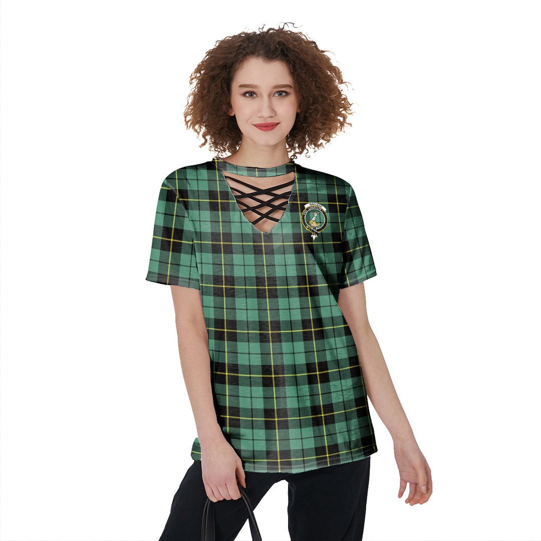 Wallace Hunting Ancient Tartan Crest V-Neck String Short Sleeve Shirt