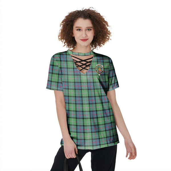 MacThomas Ancient Tartan Crest V-Neck String Short Sleeve Shirt