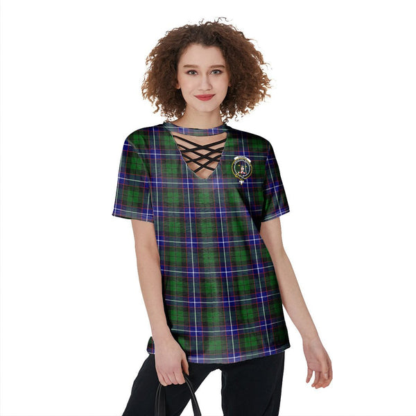 Russell Modern Tartan Crest V-Neck String Short Sleeve Shirt