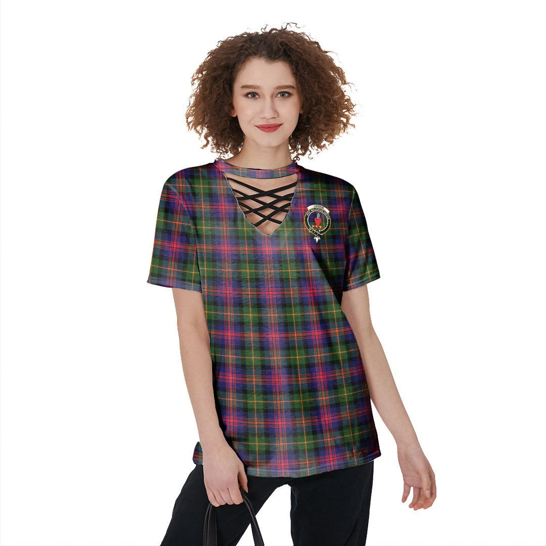 Logan Modern Tartan Crest V-Neck String Short Sleeve Shirt