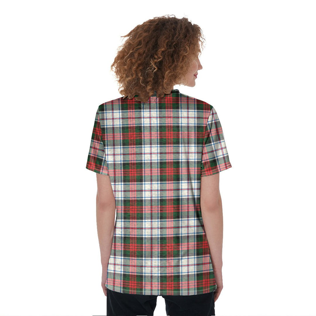 MacDuff Dress Modern Tartan Crest V-Neck String Short Sleeve Shirt