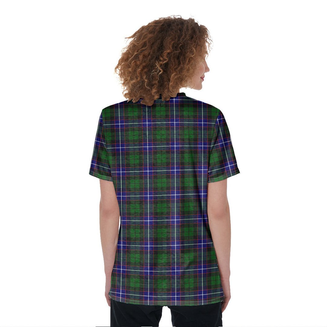 Russell Modern Tartan Crest V-Neck String Short Sleeve Shirt