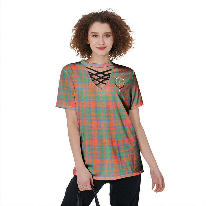 MacKintosh Ancient Tartan Crest V-Neck String Short Sleeve Shirt