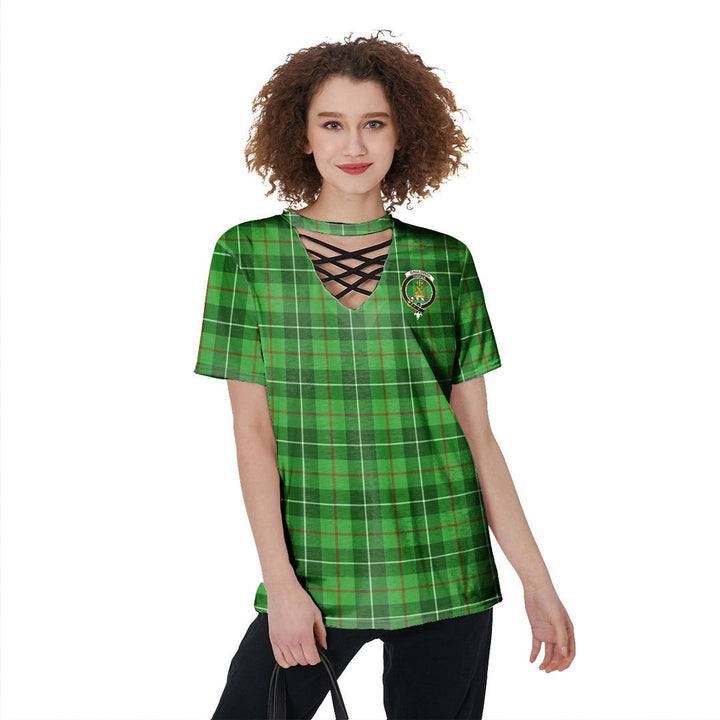 Galloway District Tartan Crest V-Neck String Short Sleeve Shirt