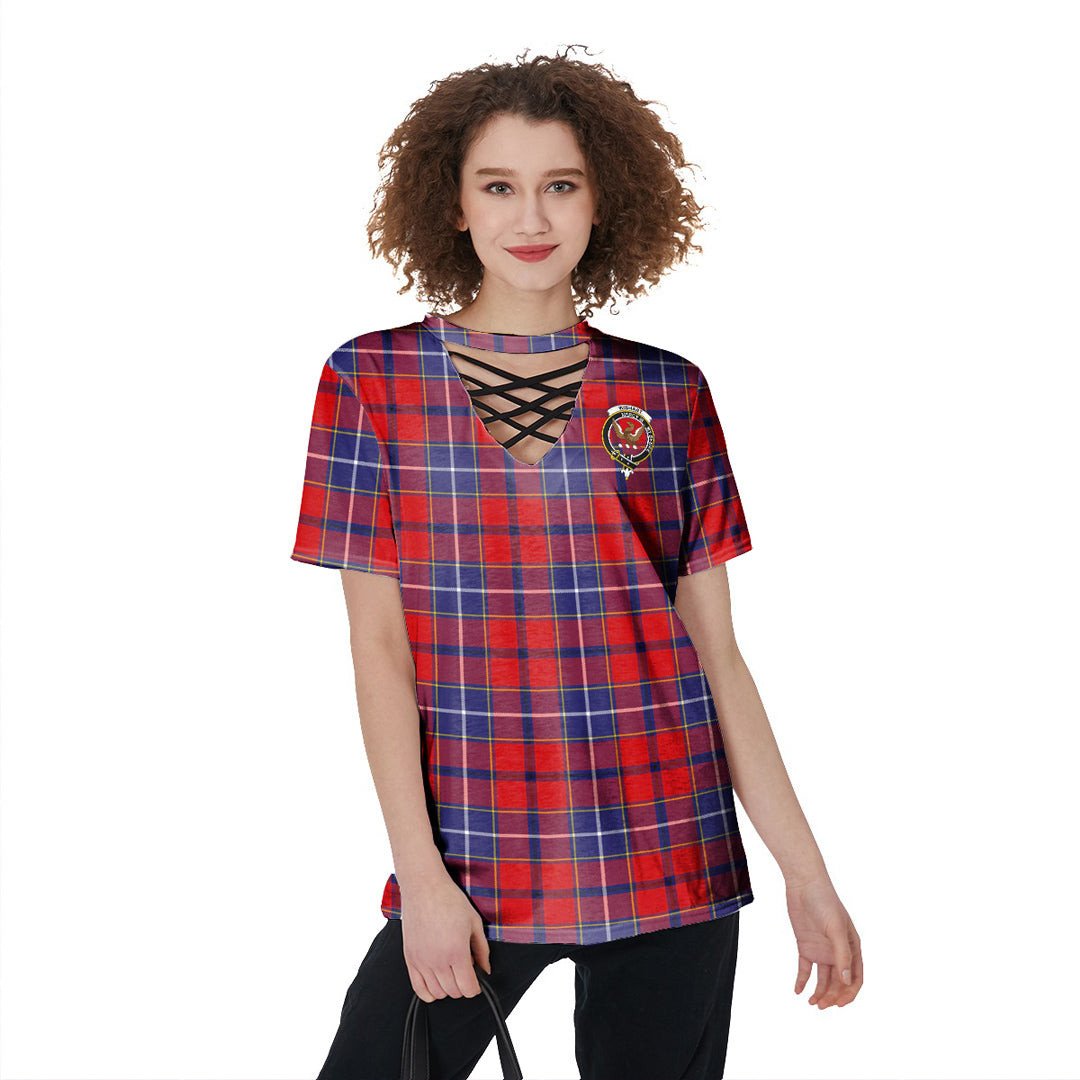 Wishart Dress Tartan Crest V-Neck String Short Sleeve Shirt